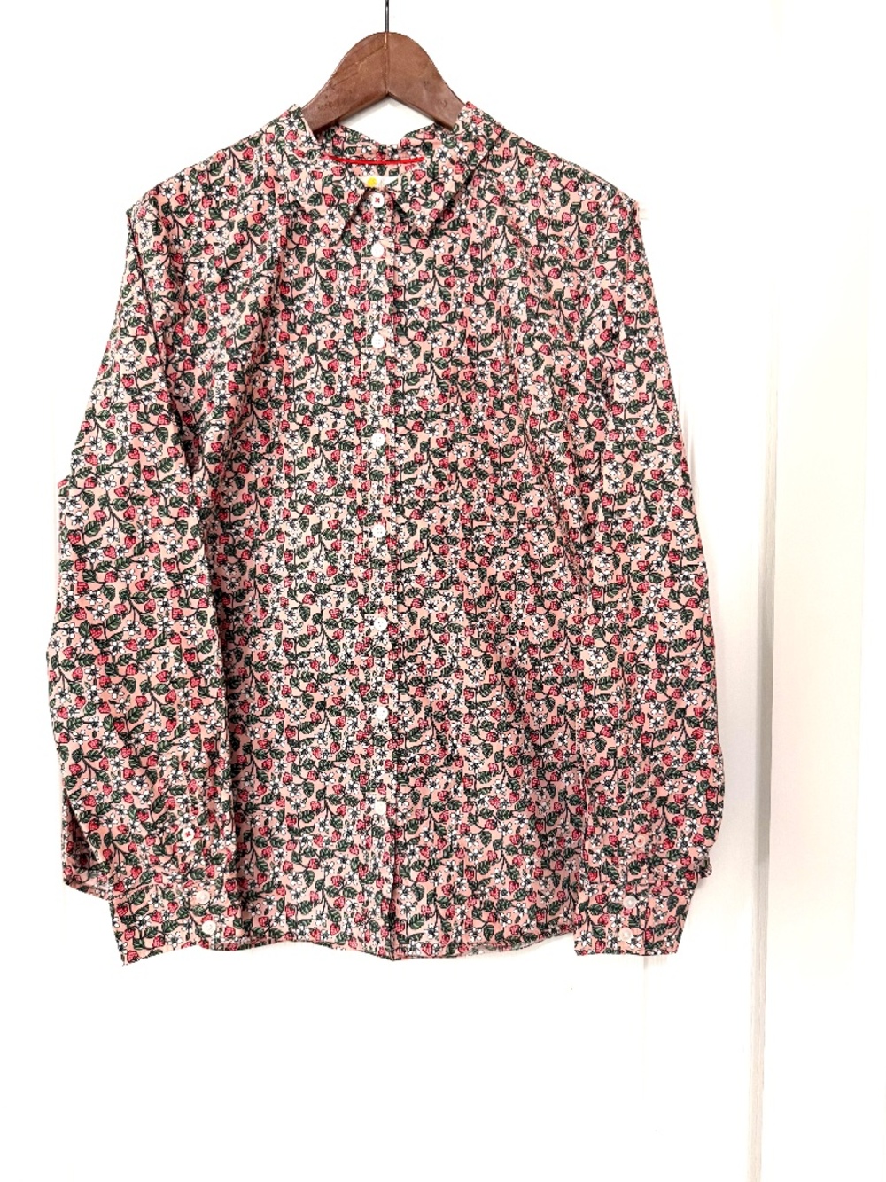 Boden Pink Wild Strawberry Print Cotton Button Down Shirt Blouse Top Sz US 14R